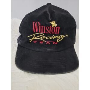 Vintage Winston Racing Team Hat NASCAR Cap Black Velvet Snap Back Gold Red Eagle